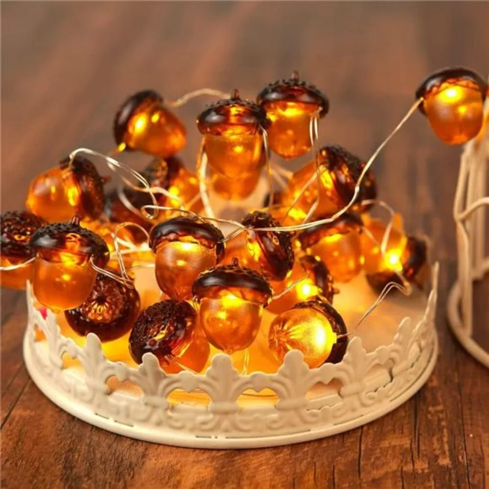 3D Acorn Fall Decor Harvest String Lights Battery Powered with Remote